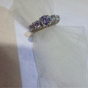 Sparkling Lavender CZ Three-Stone Ring in Silver 925